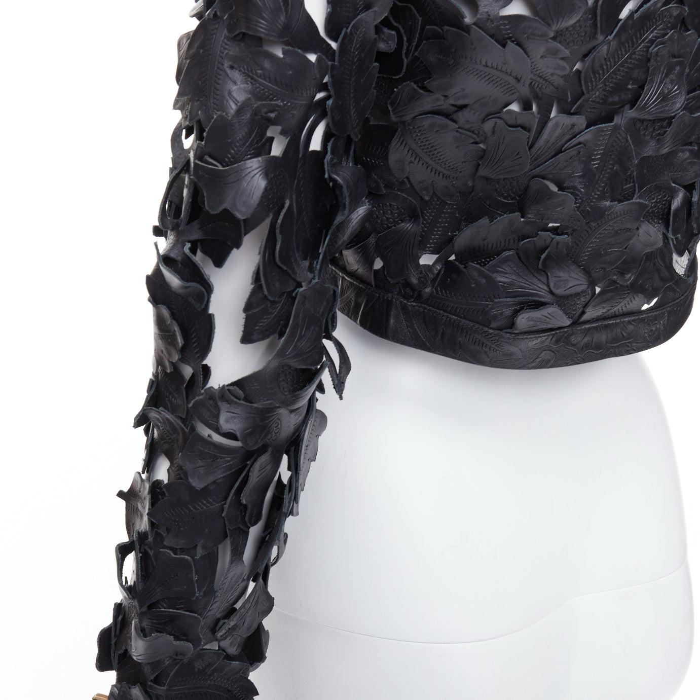 rare ALEXANDER MCQUEEN 2011 Runway floral laser cut cropped leather jacket IT40 For Sale 7