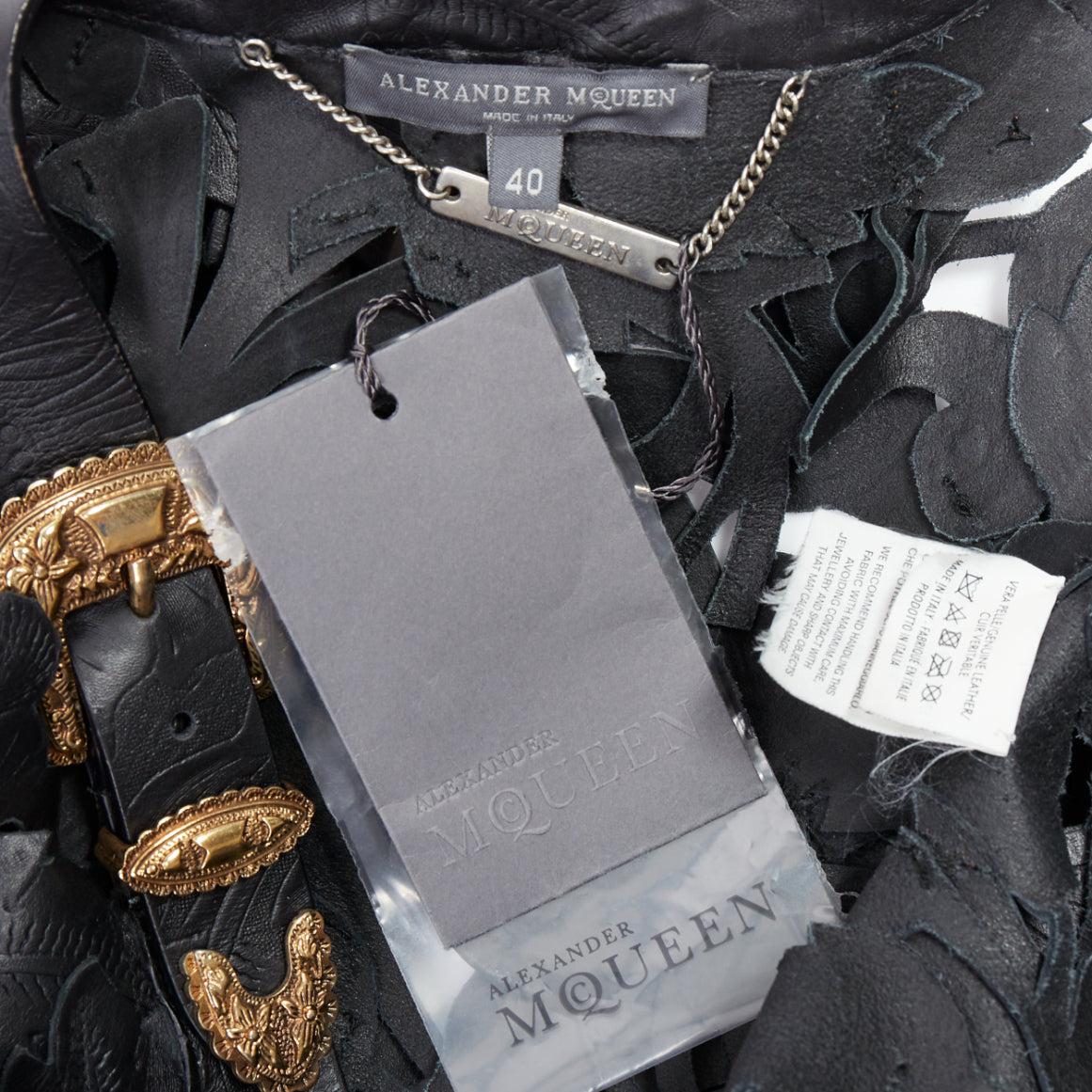 rare ALEXANDER MCQUEEN 2011 Runway floral laser cut cropped leather jacket IT40 For Sale 8