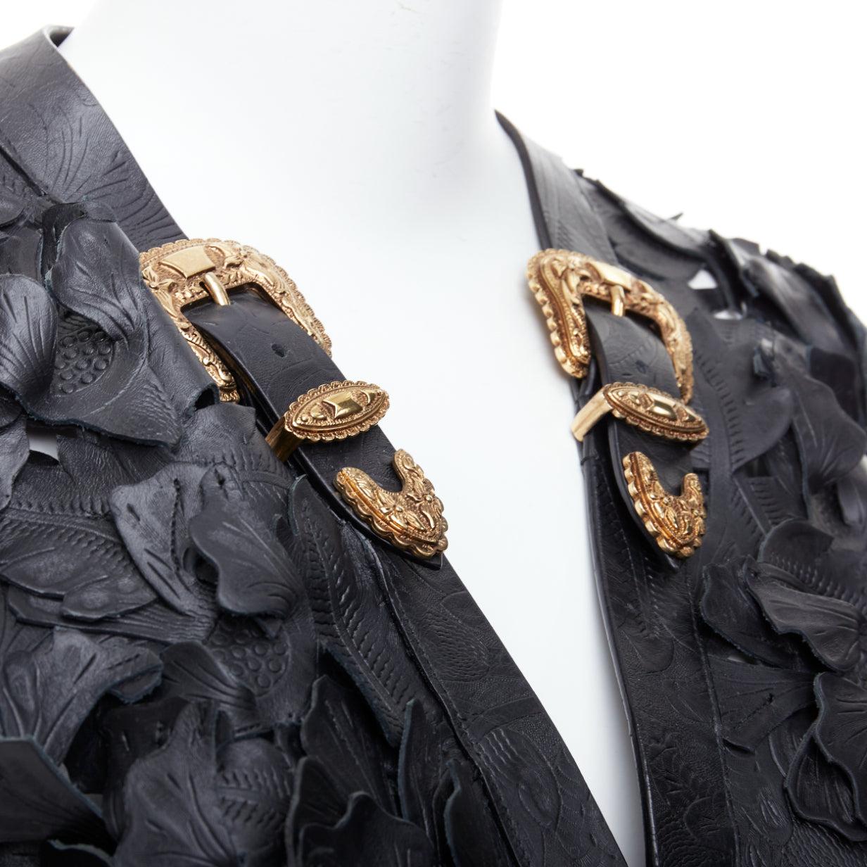 rare ALEXANDER MCQUEEN 2011 Runway floral laser cut cropped leather jacket IT40 For Sale 2