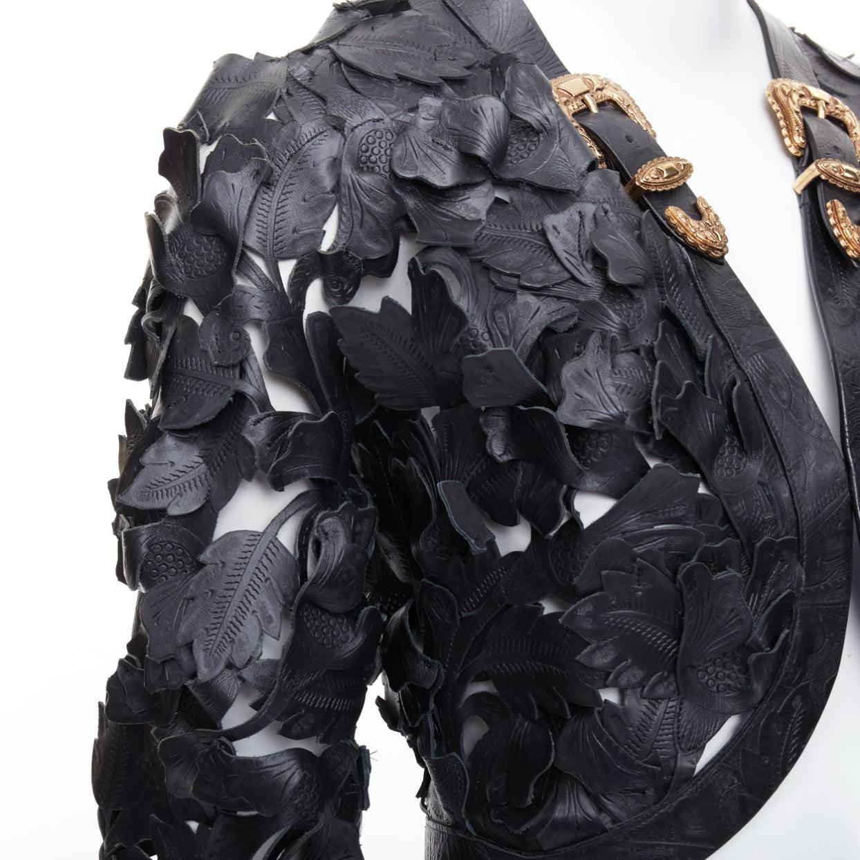 rare ALEXANDER MCQUEEN 2011 Runway floral laser cut cropped leather jacket IT40 For Sale 3