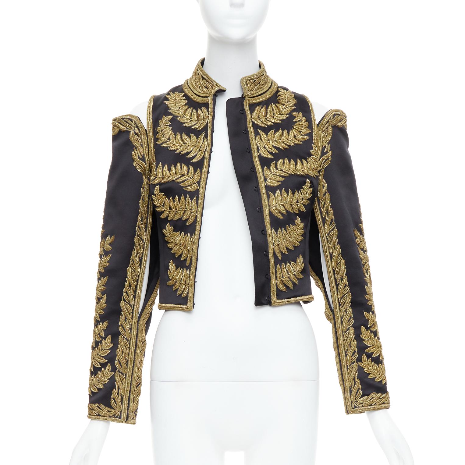 Beige rare ALEXANDER MCQUEEN 2011 Runway foliage embroidery military jacket IT38 XS For Sale