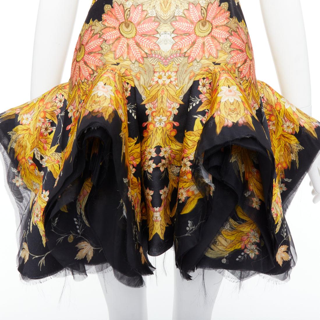 rare ALEXANDER MCQUEEN 2011 Runway Skeleton Foliage floral raw ruffle dress IT40 For Sale 5