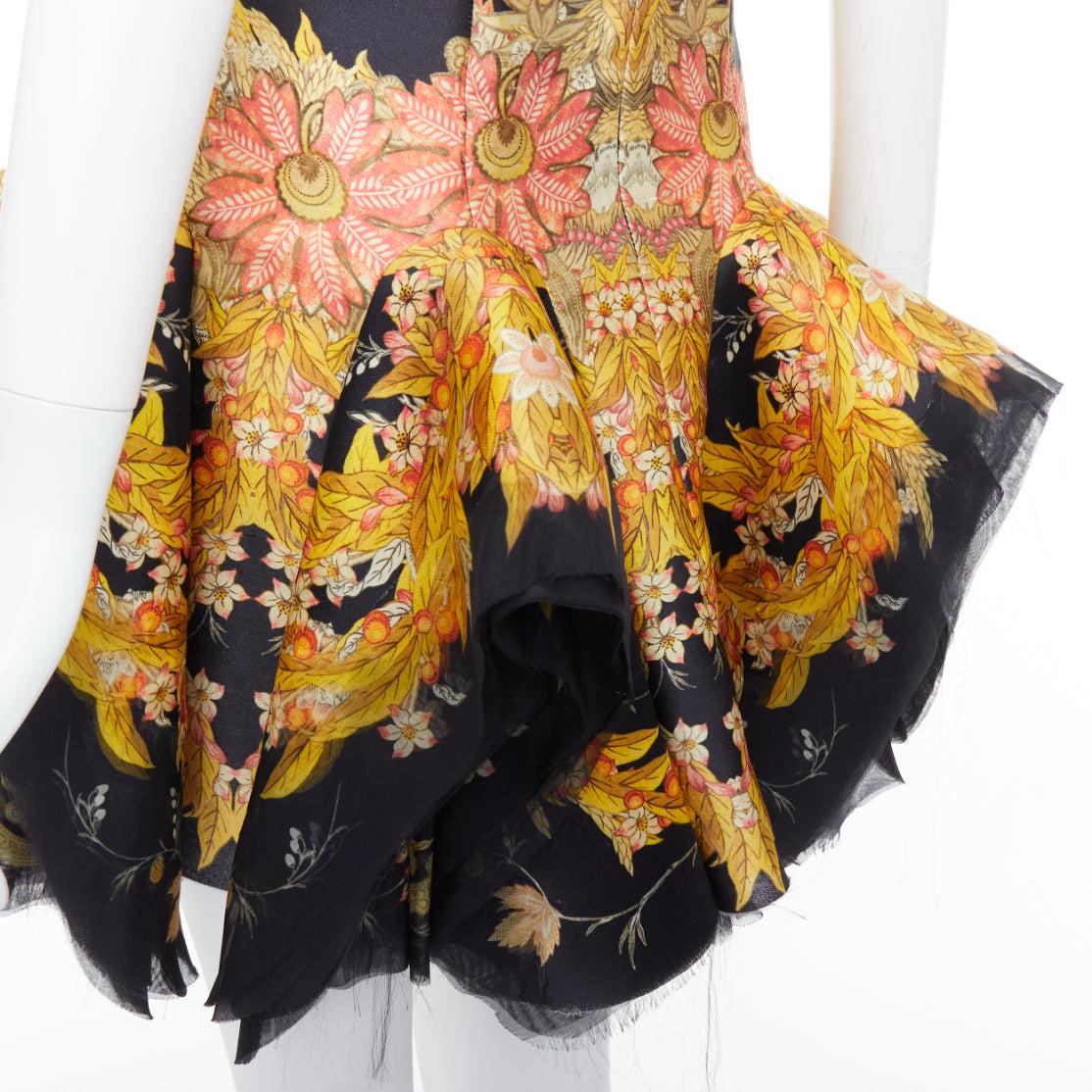 rare ALEXANDER MCQUEEN 2011 Runway Skeleton Foliage floral raw ruffle dress IT40 For Sale 8