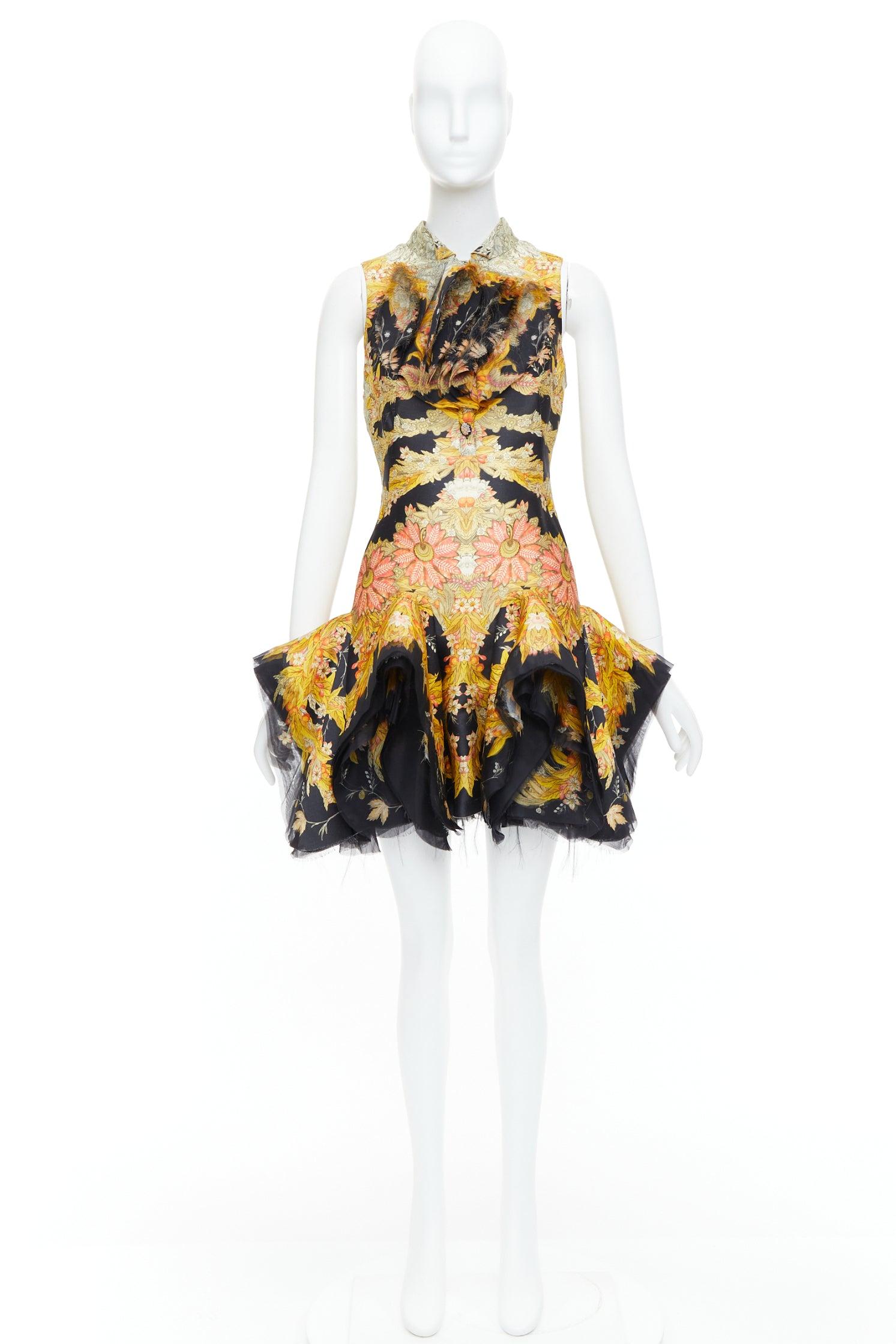 rare ALEXANDER MCQUEEN 2011 Runway Skeleton Foliage floral raw ruffle dress IT40 For Sale 10
