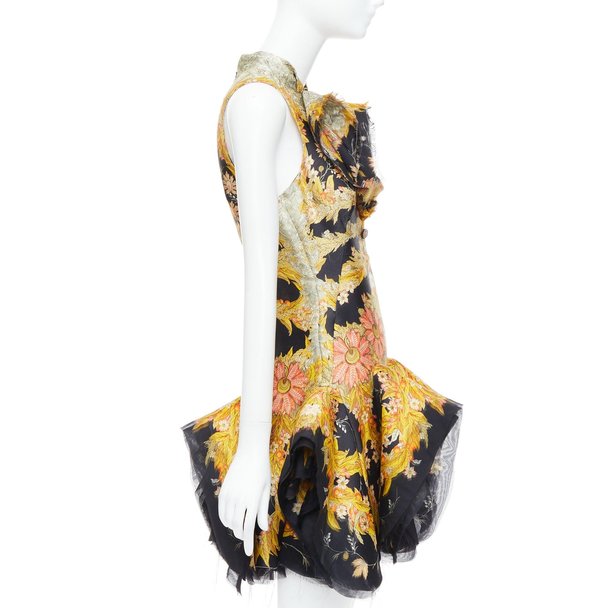 rare ALEXANDER MCQUEEN 2011 Runway Skeleton Foliage floral raw ruffle dress IT40 In New Condition For Sale In Hong Kong, NT