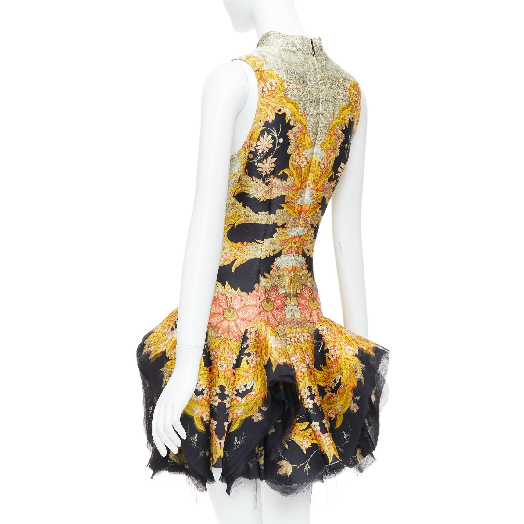 rare ALEXANDER MCQUEEN 2011 Runway Skeleton Foliage floral raw ruffle dress IT40 For Sale 1
