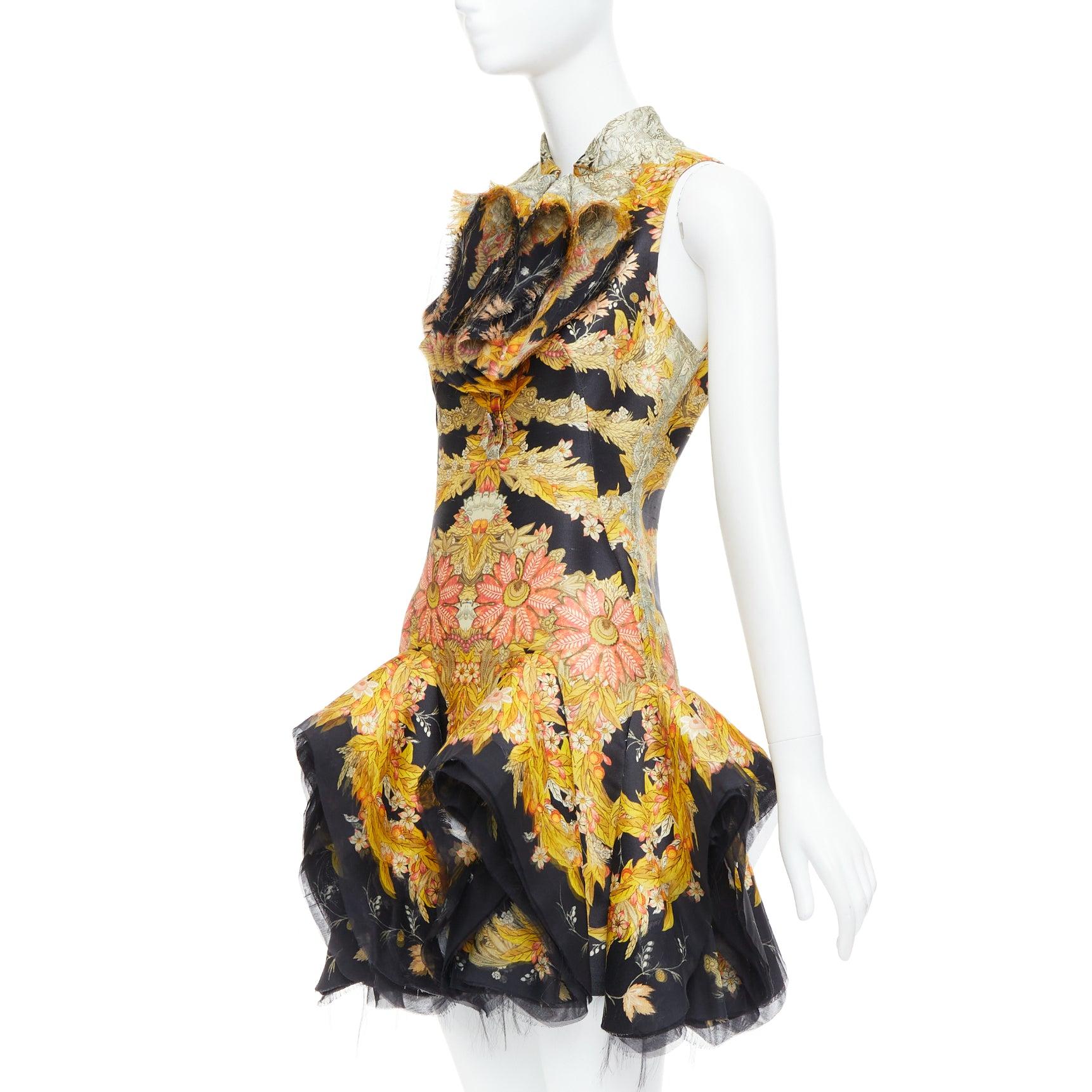 rare ALEXANDER MCQUEEN 2011 Runway Skeleton Foliage floral raw ruffle dress IT40 For Sale 2