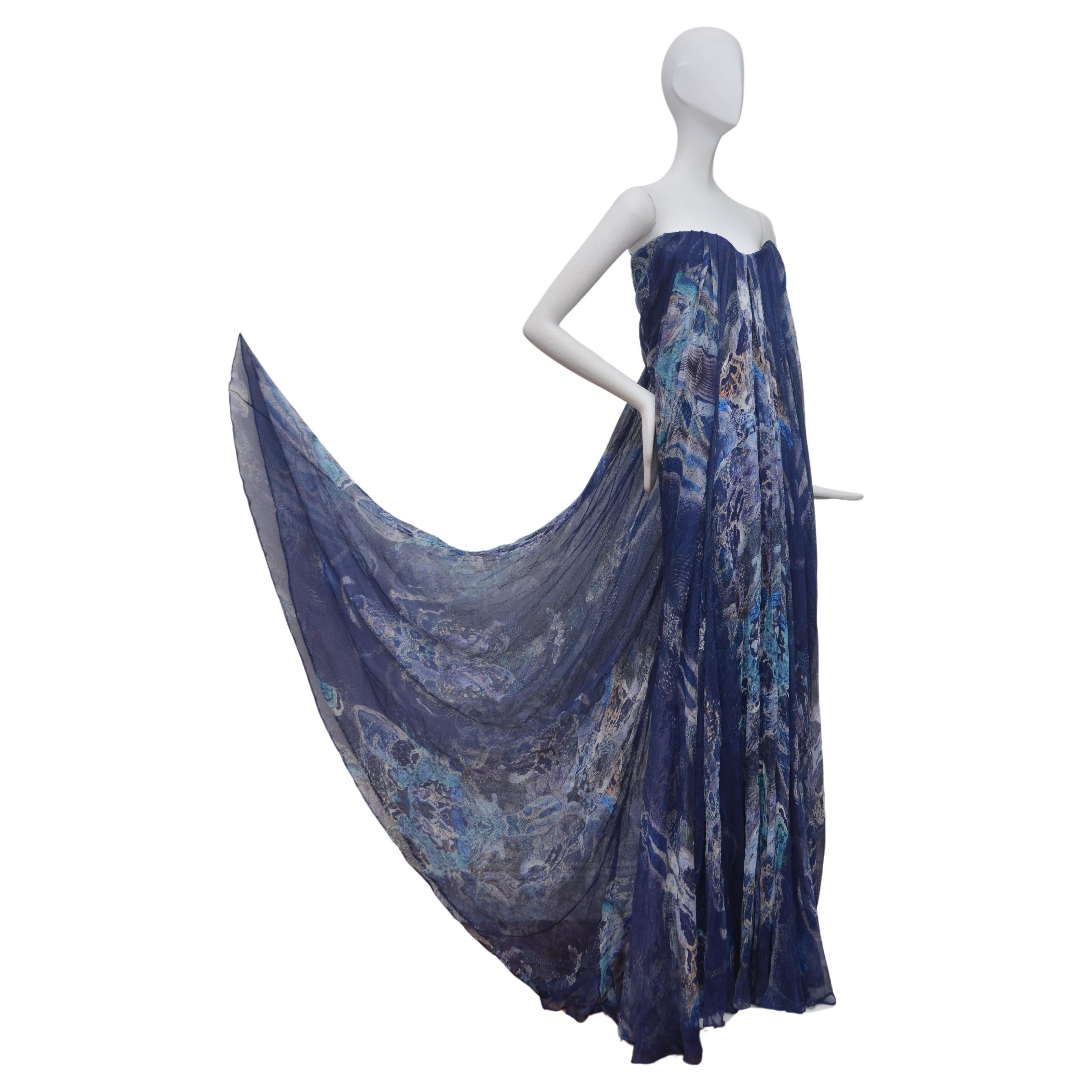 Rare Alexander McQueen Dress  Blue Chiffon  2009   