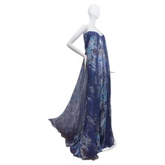 Rare Alexander McQueen Dress  Blue Chiffon  2009   "Plato Atlantis " Print