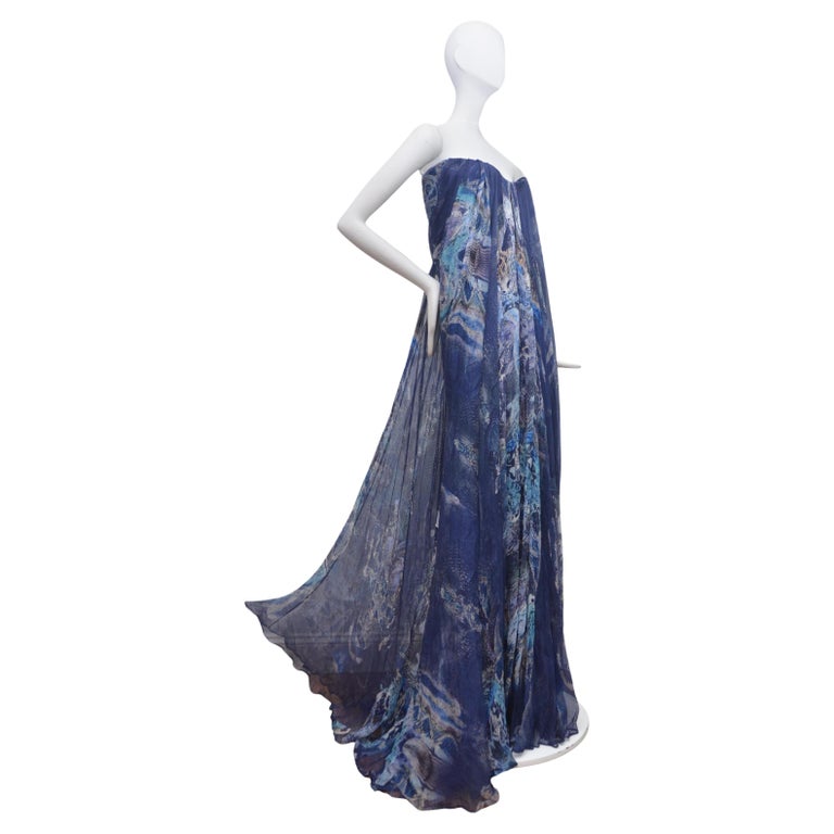 Rare Alexander McQueen Dress Blue Chiffon 2009 "Plato Atlantis " Print For  Sale at 1stDibs