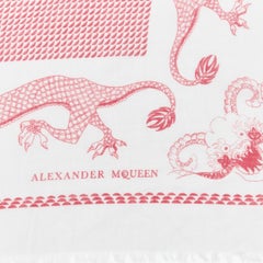 rare ALEXANDER MCQUEEN Lane Crawford wool silk cashmere grey red dragon scarf