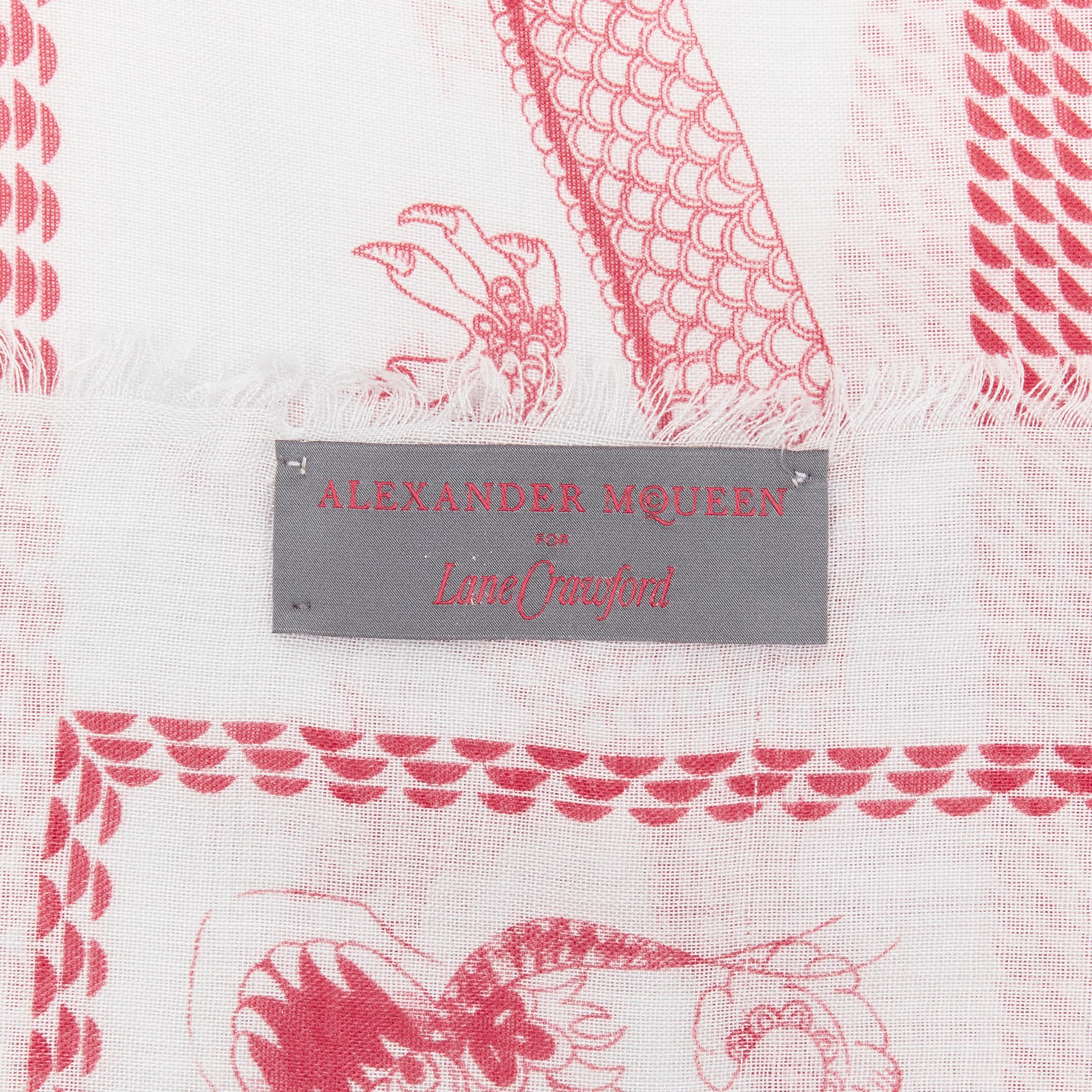 rare ALEXANDER MCQUEEN Lane Crawford wool silk cashmere grey red dragon scarf 1