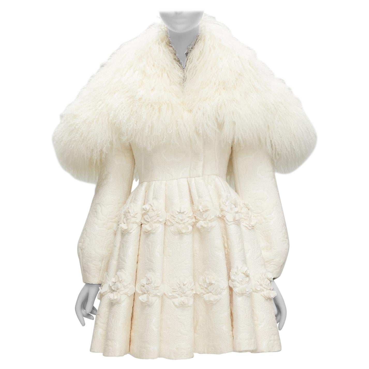 rare ALEXANDER MCQUEEN Sarah Burton 2012 Runway shearling coat dress IT38 XS