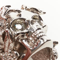 rare ALEXANDER MCQUEEN silver tone Dragon floral bouquet crystal skull ring US6