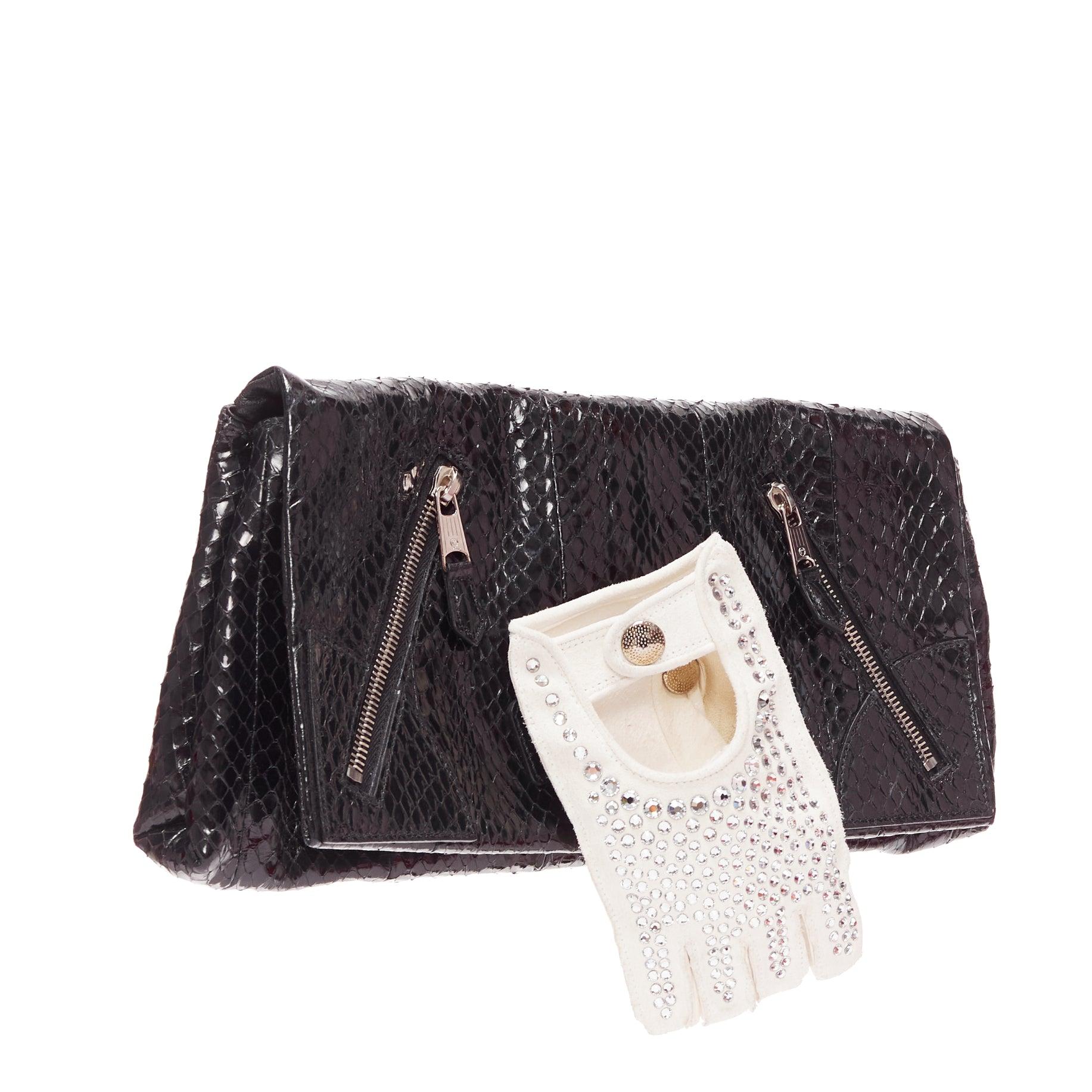Black rare ALEXANDER MCQUEEN Thriller Faithful crystal glove scaled leather clutch bag
