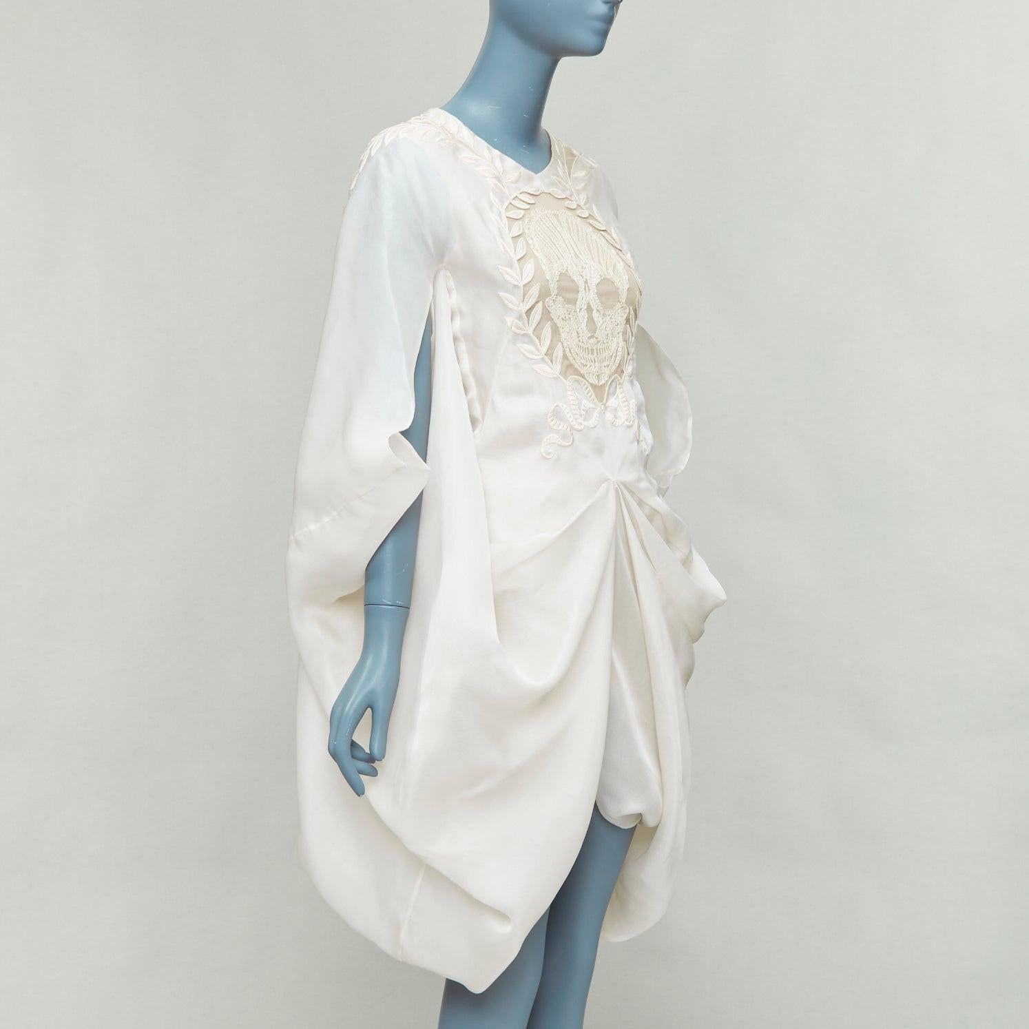 rare ALEXANDER MCQUEEN Vintage 2009 Runway cream silk skull drape