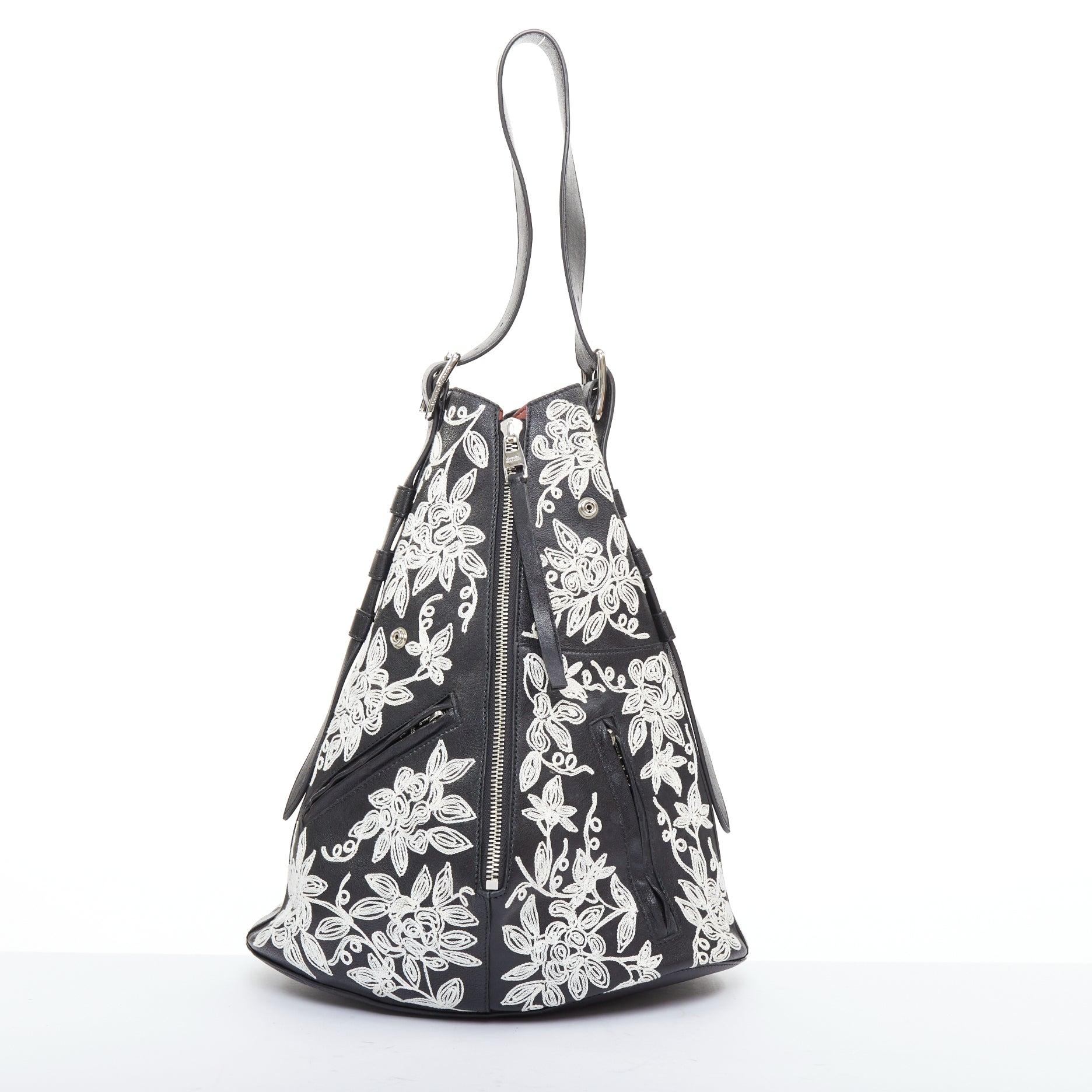 rare ALEXANDER MCQUEEN white floral embroidered red plaid biker zip hobo bag In Good Condition For Sale In Hong Kong, NT