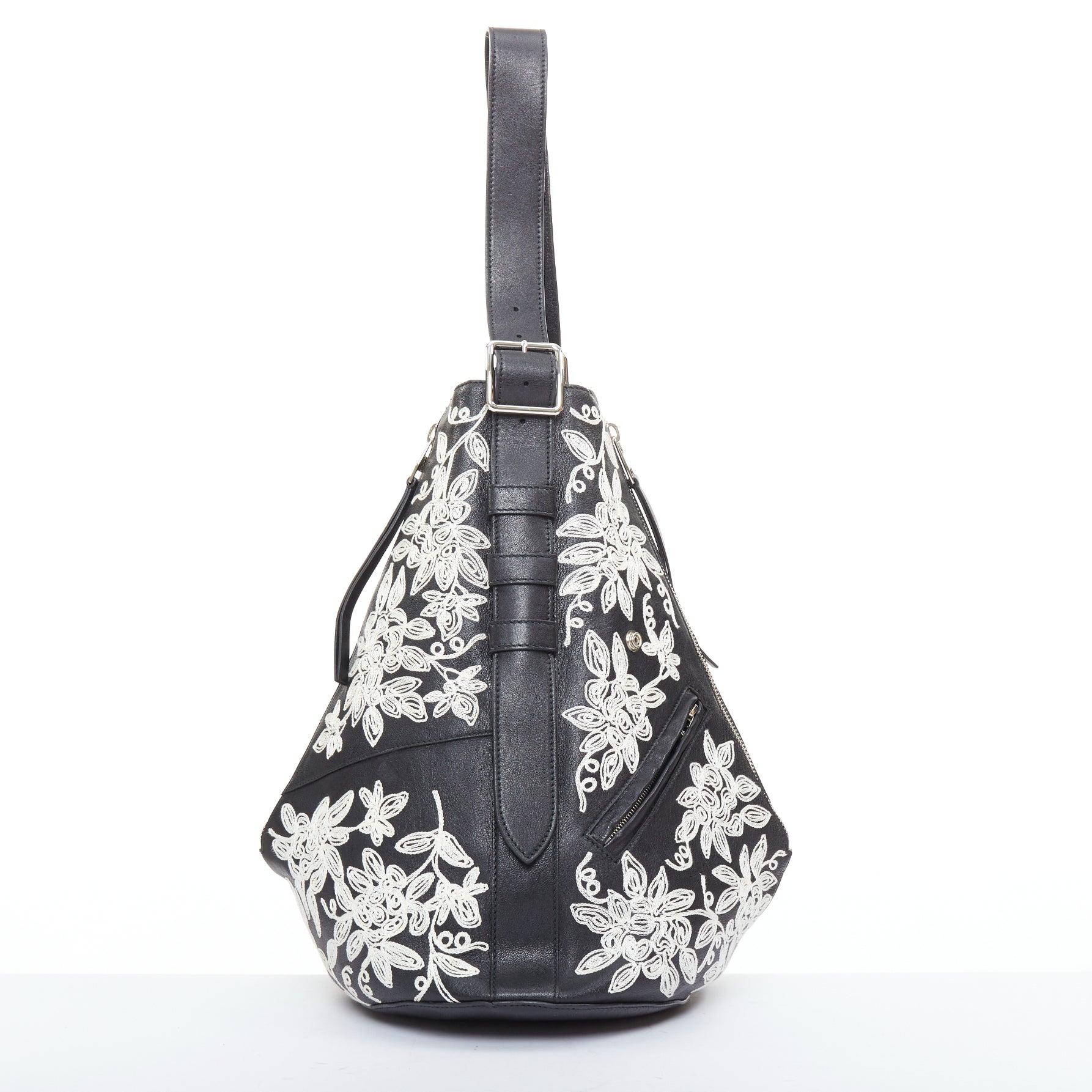 Women's rare ALEXANDER MCQUEEN white floral embroidered red plaid biker zip hobo bag For Sale