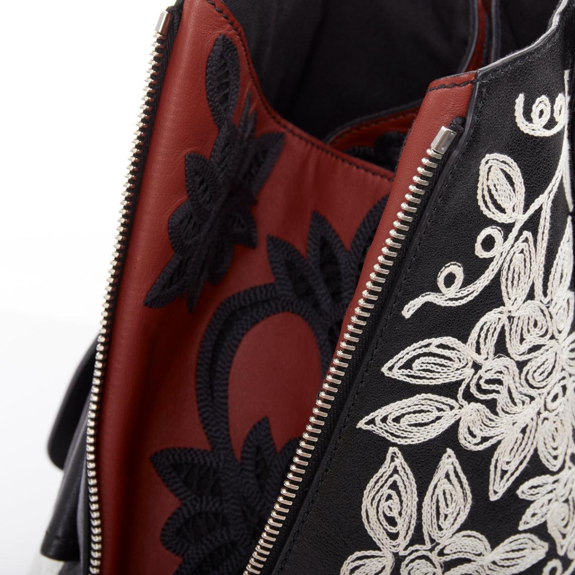 rare ALEXANDER MCQUEEN white floral embroidered red plaid biker zip hobo bag For Sale 2