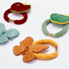 rare ALEXANDRE DE PARIS Alexander Zouari LOT OF 4 leather apple butterfly tie