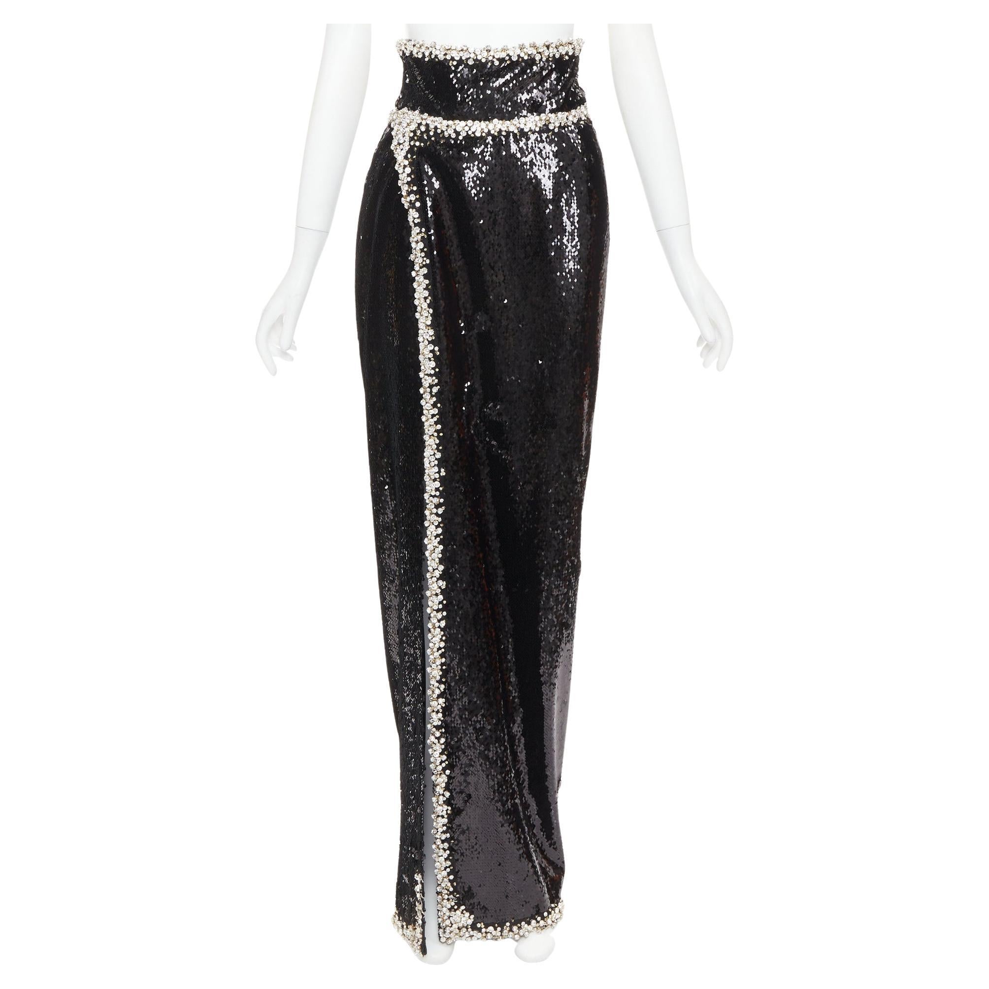 raro ALEXANDRE VAUTHIER COUTURE 2021 negro plata cristal lentejuelas maxi falda
