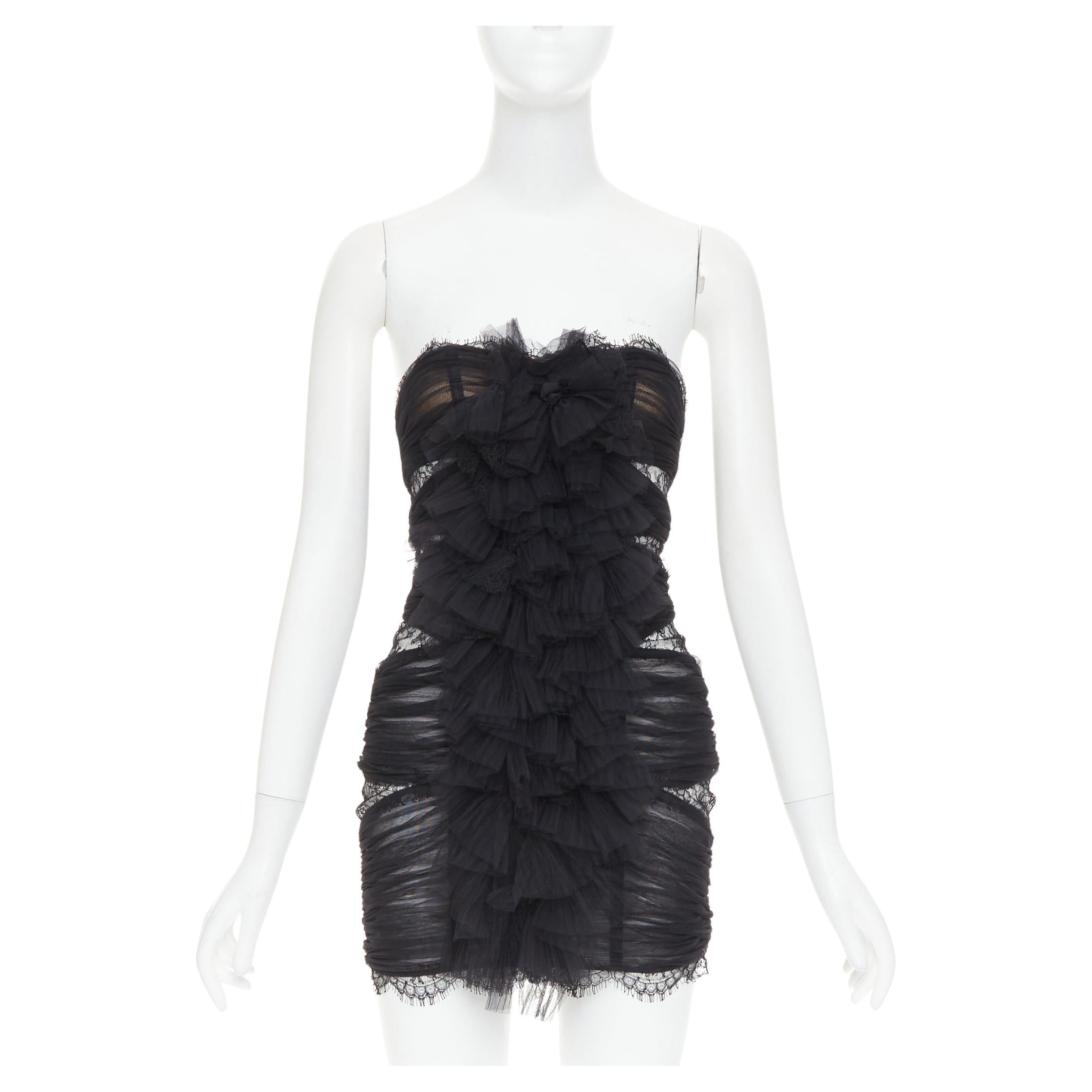 rare ALEXANDRE VAUTHIER COUTURE AW2022 Runway Lognon robe à volants en dentelle plissée