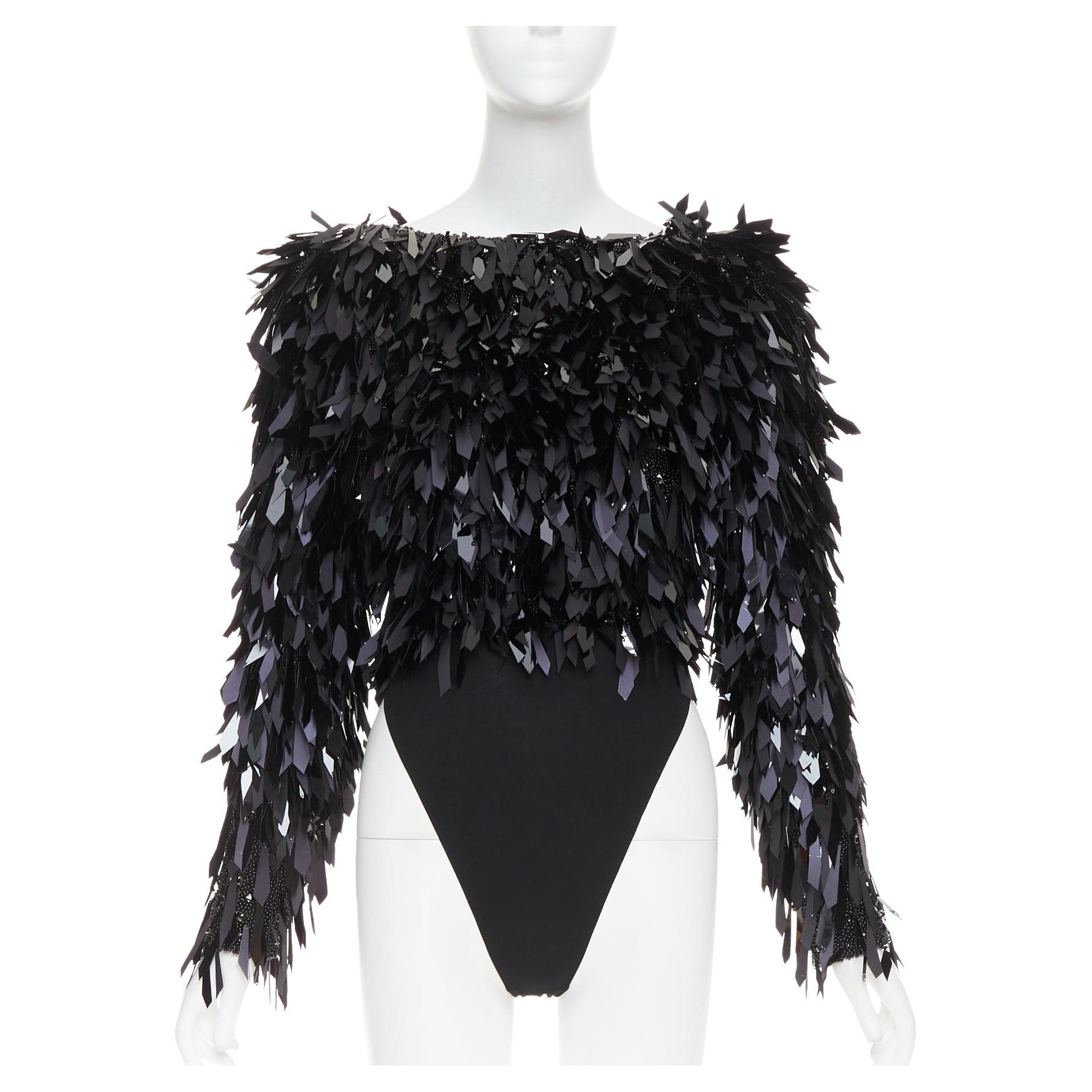 Rarität ALEXANDRE VAUTHIER COUTURE AW2023 Laufsteg schwarzes langärmeliges Bodysuit-Oberteil im Angebot