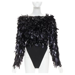 Rarität ALEXANDRE VAUTHIER COUTURE AW2023 Laufsteg schwarzes langärmeliges Bodysuit-Oberteil