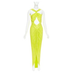 rare ALEXANDRE VAUTHIER COUTURE AW2023 strass crystal neon yellow cut out gown
