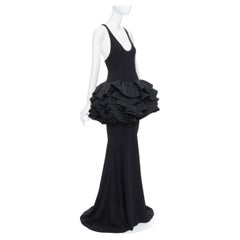 rare ALEXANDRE VAUTHIER COUTURE black scoop ruffle peplum evening gown dress