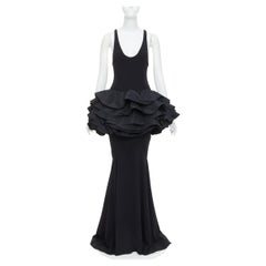 rare ALEXANDRE VAUTHIER COUTURE black scoop ruffle peplum evening gown dress