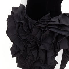 rare ALEXANDRE VAUTHIER COUTURE black velvet taffeta ruffle slit bodysuit dress