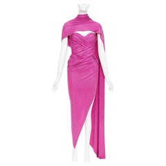 rare ALEXANDRE VAUTHIER COUTURE micro crystal neck sash drape asymmetric gown
