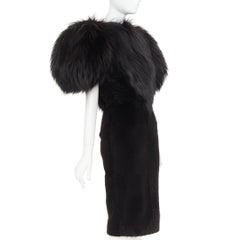 rare ALEXANDRE VAUTHIER COUTURE oversized mixed fur puff sleeve pencil dress