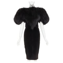 rare ALEXANDRE VAUTHIER COUTURE oversized mixed fur puff sleeve pencil dress
