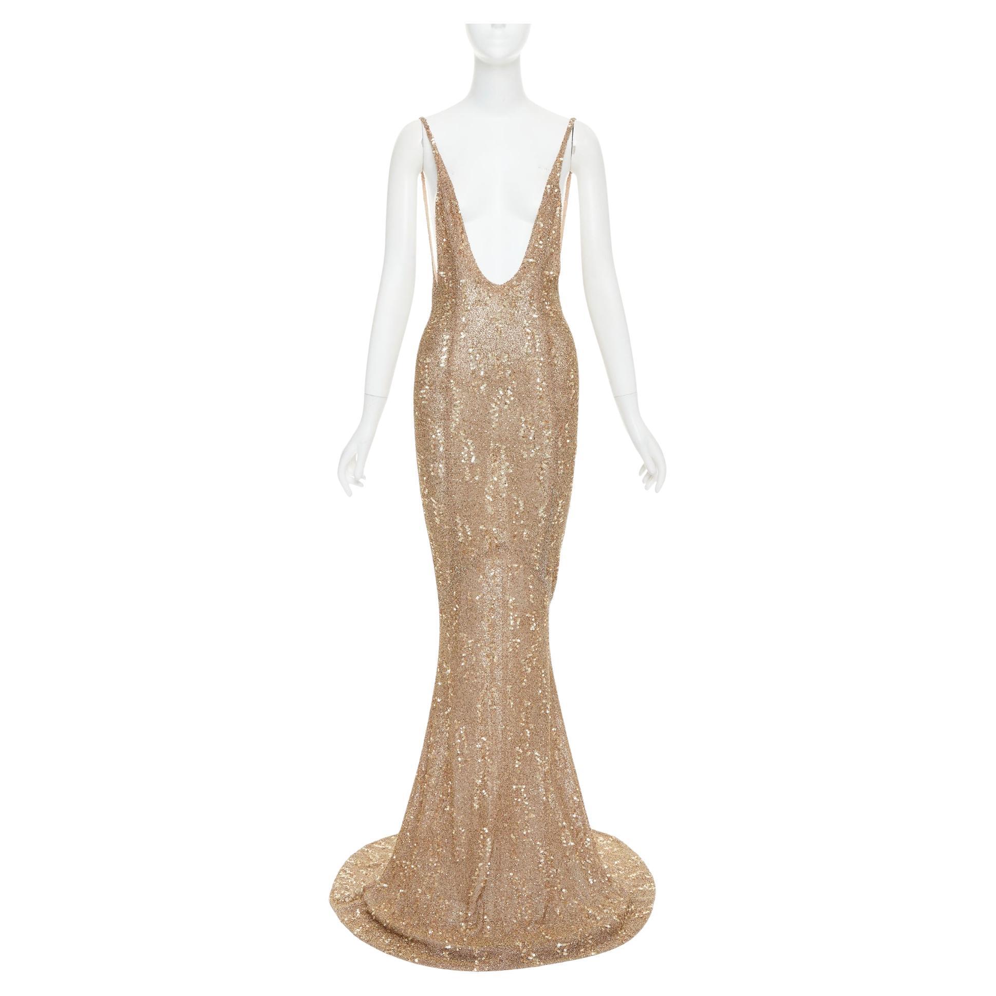 seltenes ALEXANDRE VAUTHIER COUTURE Abendkleid mit Mikroperlenverzierung und tiefem Ausschnitt im Angebot