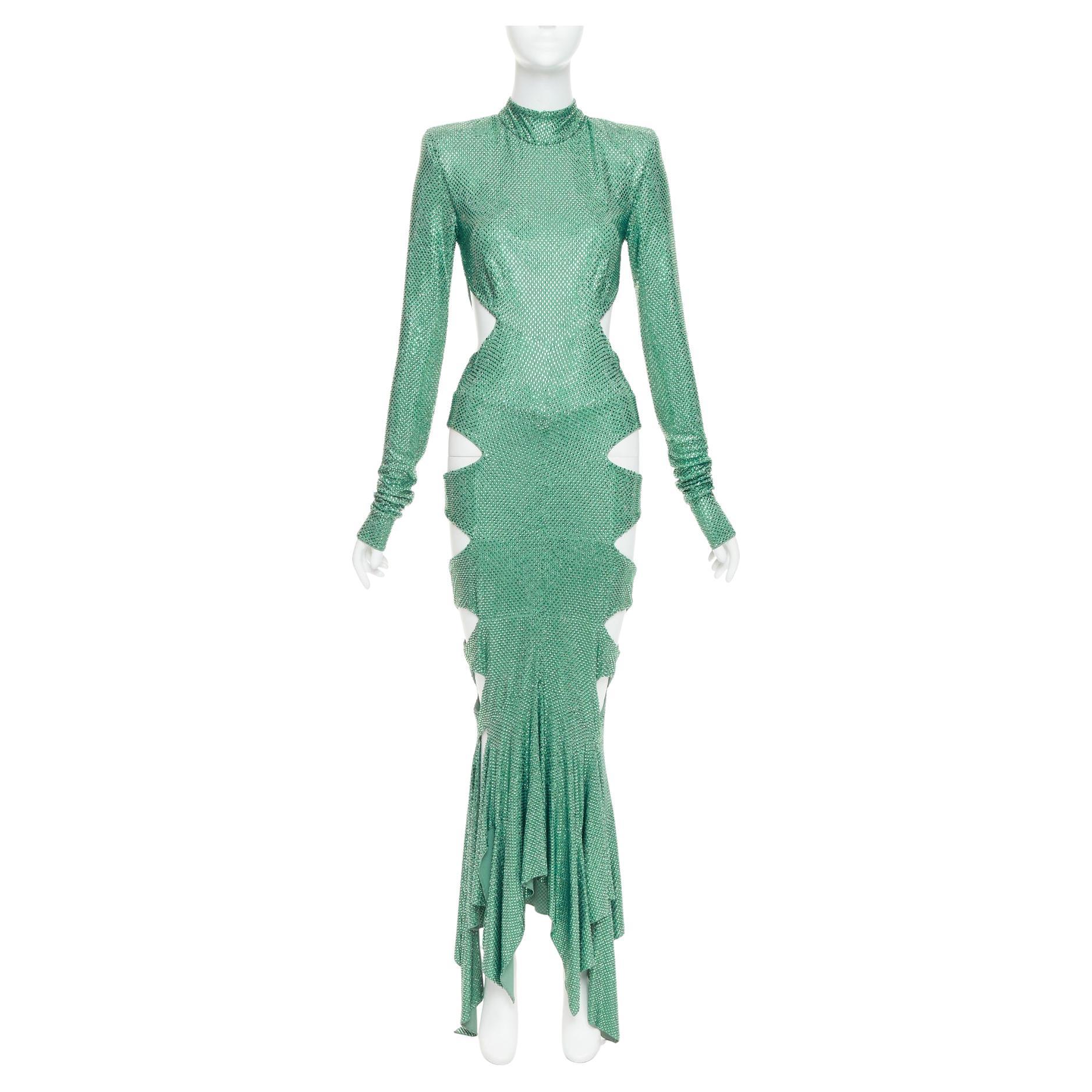 rare ALEXANDRE VAUTHIER COUTURE Robe décolletée à col montant en strass et cristaux pour le défilé