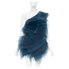 raro ALEXANDRE VAUTHIER COUTURE SS2014 Pasarela mini vestido de volantes de tul azul turquesa