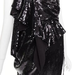 rare ALEXANDRE VAUTHIER COUTURE SS2022 Runway black sequin drape high slit dress