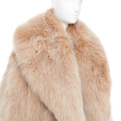 rare ALEXANDRE VAUTHIER SS2023 beige brown faux fur exaggerated collar coat