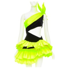 rare ALEXANDRE VAUTHIER SS2023 Runway neon yellow black velvet cut out dress