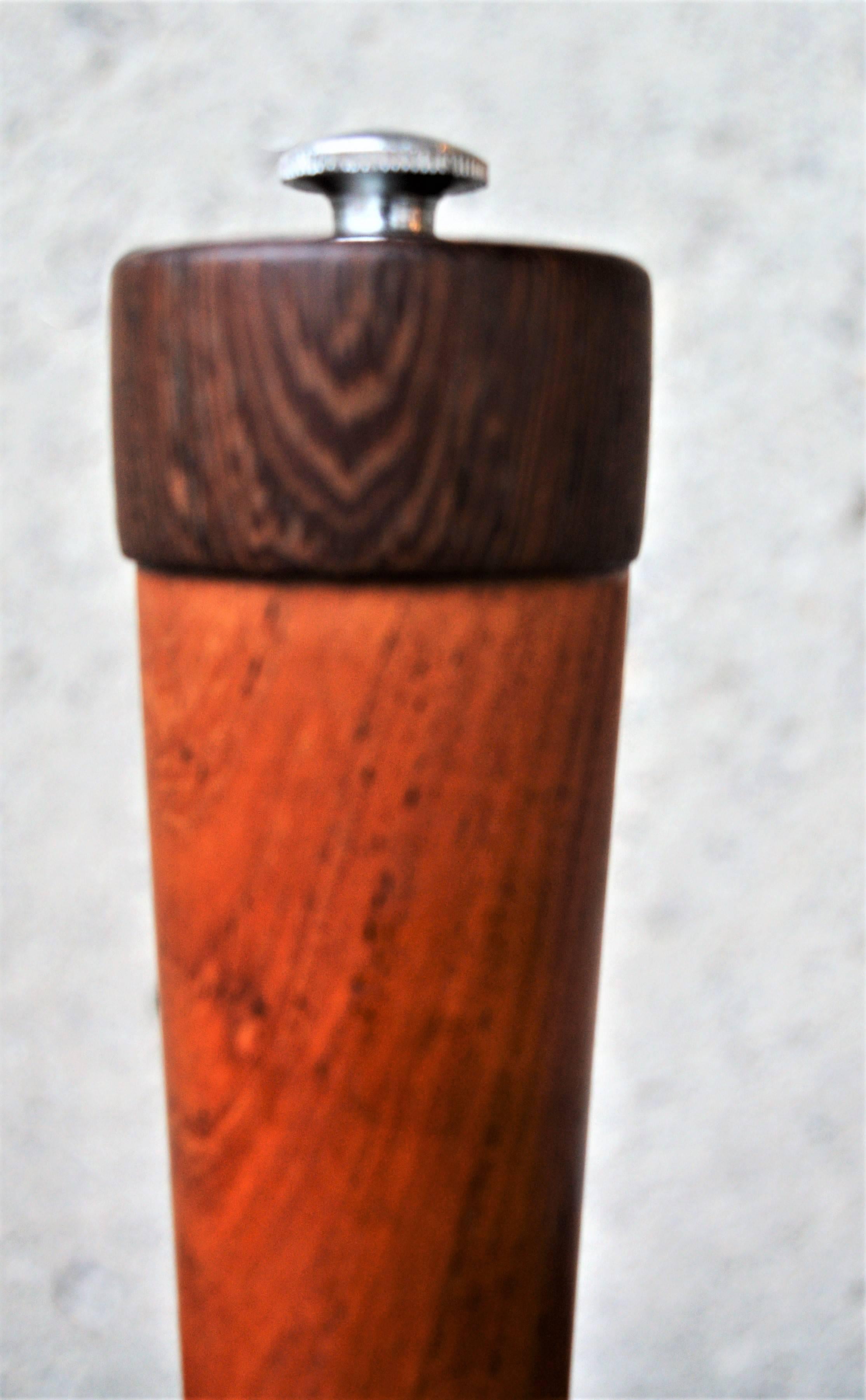 Mid-20th Century Rare Alf Hansen for P. Broste Teak & Zebrawood Pepper Mill with French Grinder