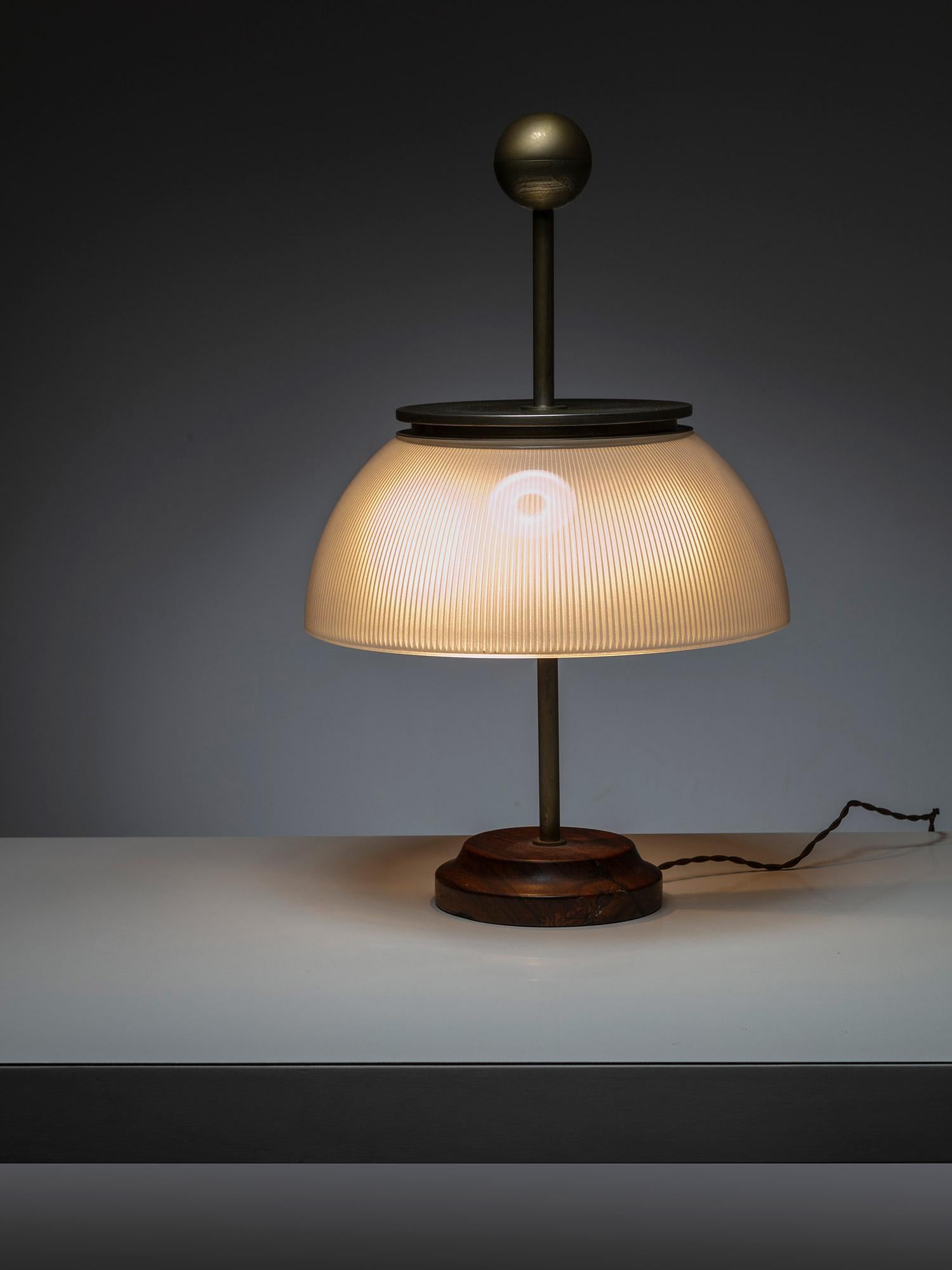 italien Rare lampe de bureau en verre Alfred, base en bois, par Mazza pour Artemide, Italie, années 1960 en vente