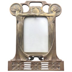 Rare Alfons Mucha Style Art Nouveau Bronze Table Picture Frame with Laurel Theme