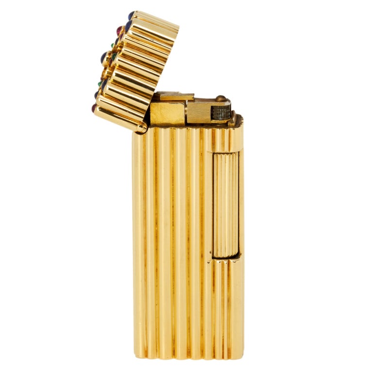 Rare Alfred Dunhill Lighter in Gold with Sapphire, Ruby, Emerald and