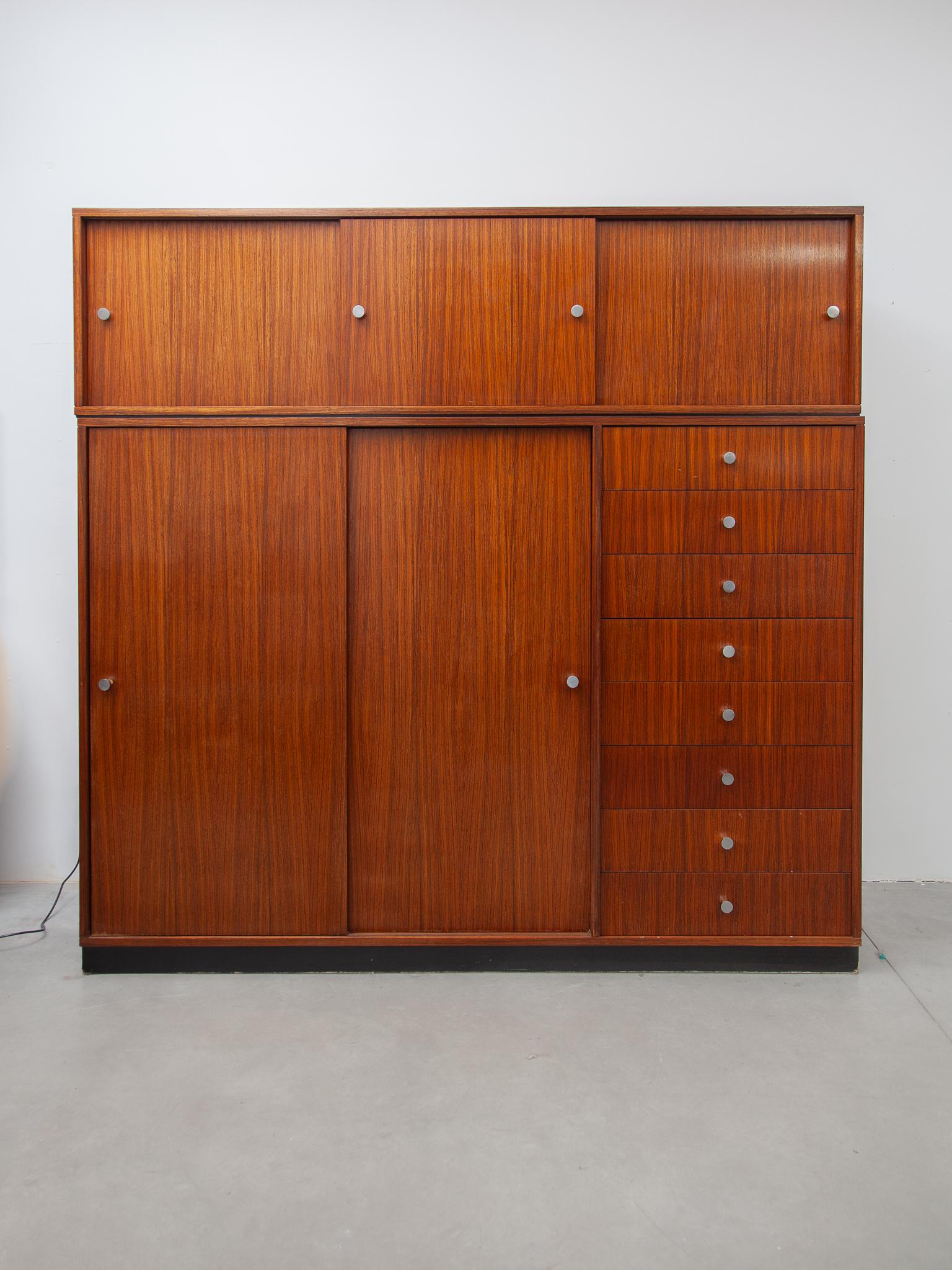 Hand-Crafted Rare Alfred Hendrickx Wardrobe with Eight Drawers 1960, Belform, Belgium  For Sale