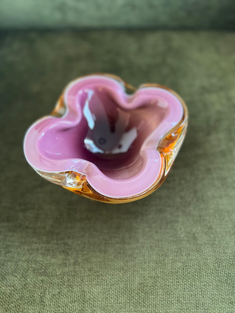 RARE Alfredo Barbini Glass Ashtray Bowl Geode Style Murano Italy