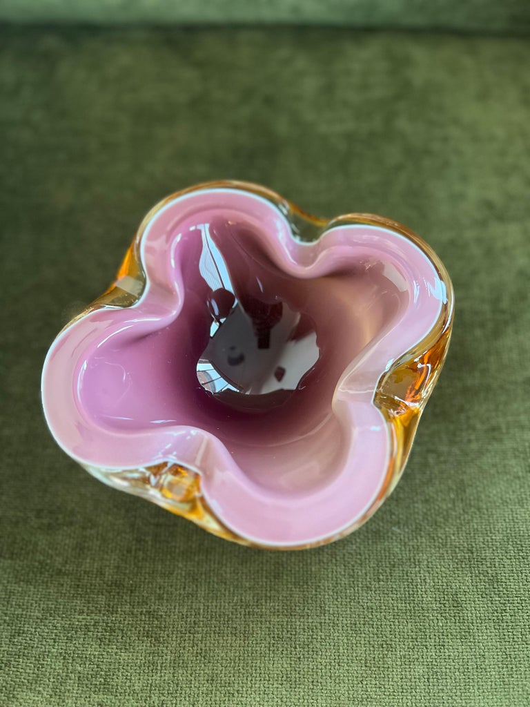 RARE Alfredo Barbini Glass Ashtray Bowl Geode Style Murano Italy