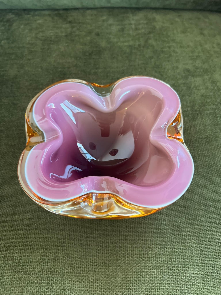 RARE Alfredo Barbini Glass Ashtray Bowl Geode Style Murano Italy