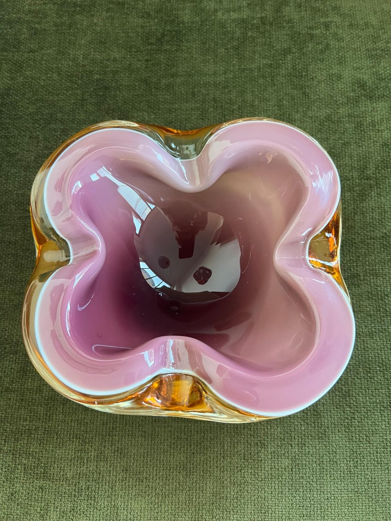 ヴィンテージ Alfredo Barbini Murano サイン入りハート灰皿 RARE Alfredo Barbini Glass Ashtray Bowl Geode Style Murano Italy
